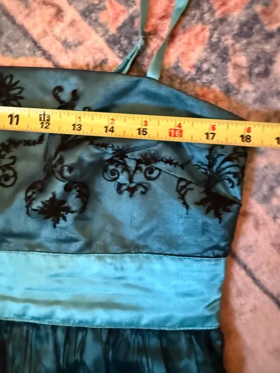 VTG Le Château Y2K Whimsigoth Teal & Black Mesh Embroidered Midi Dress M - Picture 9 of 15